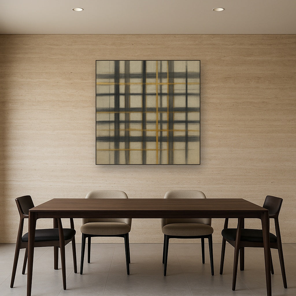 Abstract Woven Line Matrix in Charcoal & Gold No. 4 Fine Art Oil Painting - View 4
