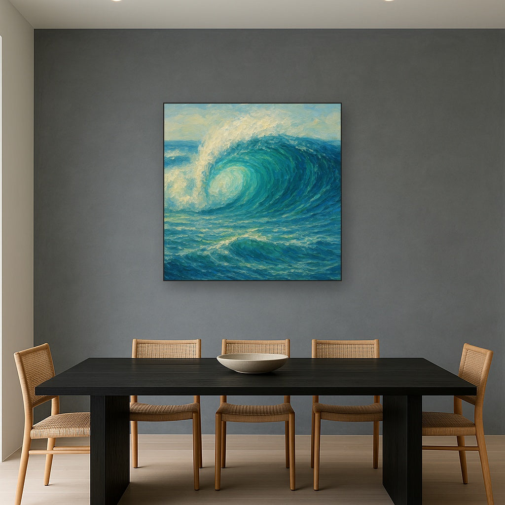 Surging Barrel Wave Coastal Oil Painting - View 4