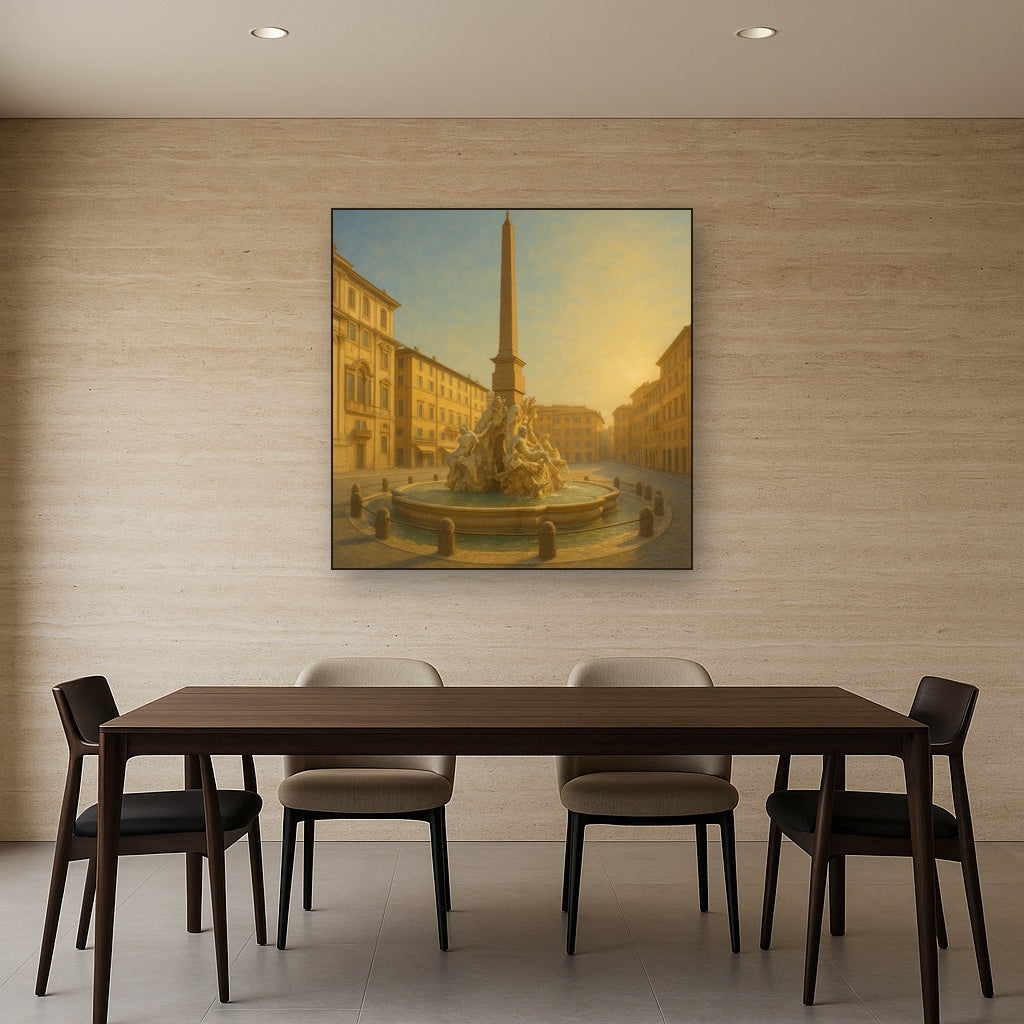 Rome Piazza Fountain in Morning Sunlight No. 14 Oil Painting - View 4