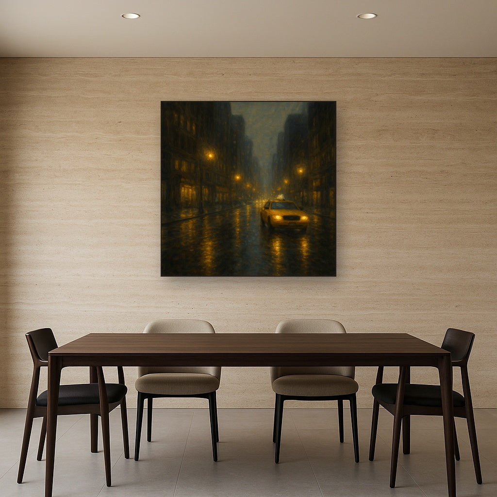 Rain-Drenched Manhattan Avenue Lights No. 27 Oil Painting - View 4