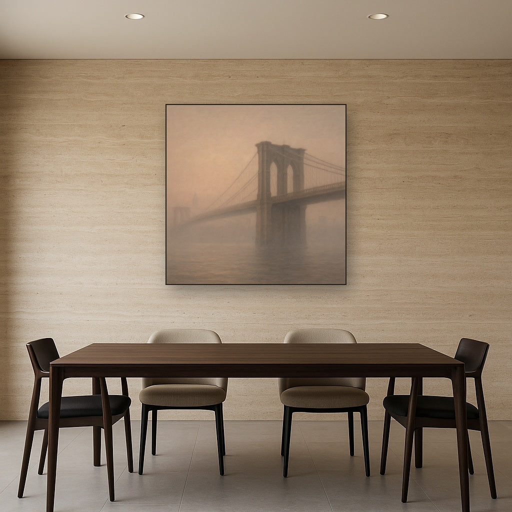 Brooklyn Bridge in Morning River Mist No. 18 Oil Painting - View 4