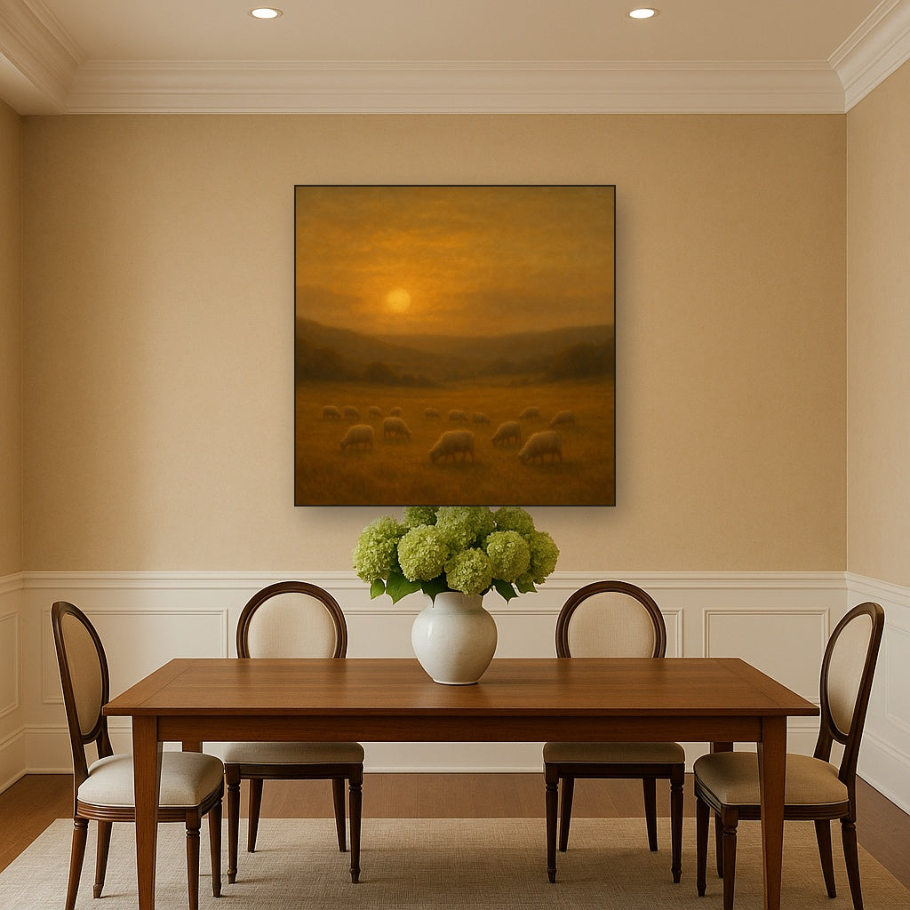 Sunset Grazing Flock in Golden Valley No. 7 Oil Painting - View 4