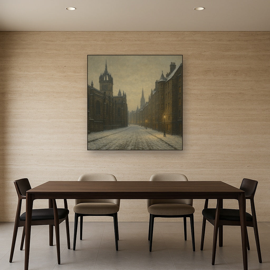 Edinburgh Old Town Royal Mile in Snow No. 2 Oil Painting - View 4