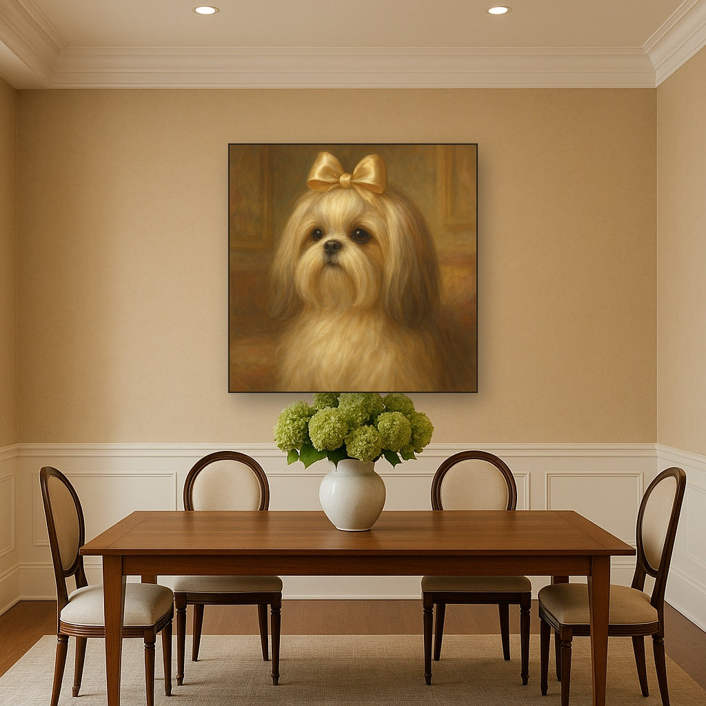 Sweet Shih Tzu with Silk Bow in Parlor No. 11 Fine Art Oil Painting - View 4