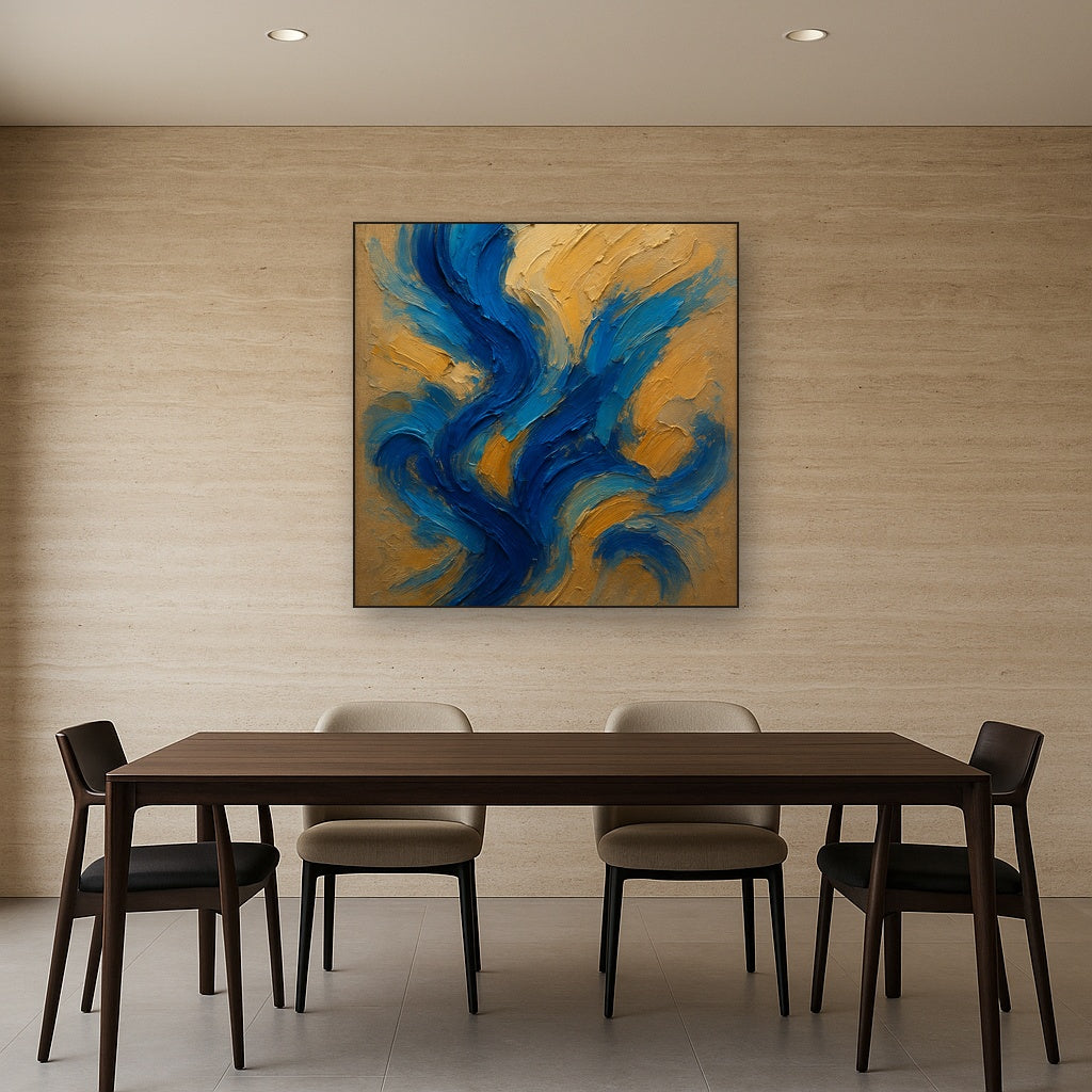 Cobalt Cadence Dynamic Abstract Oil Painting - View 4