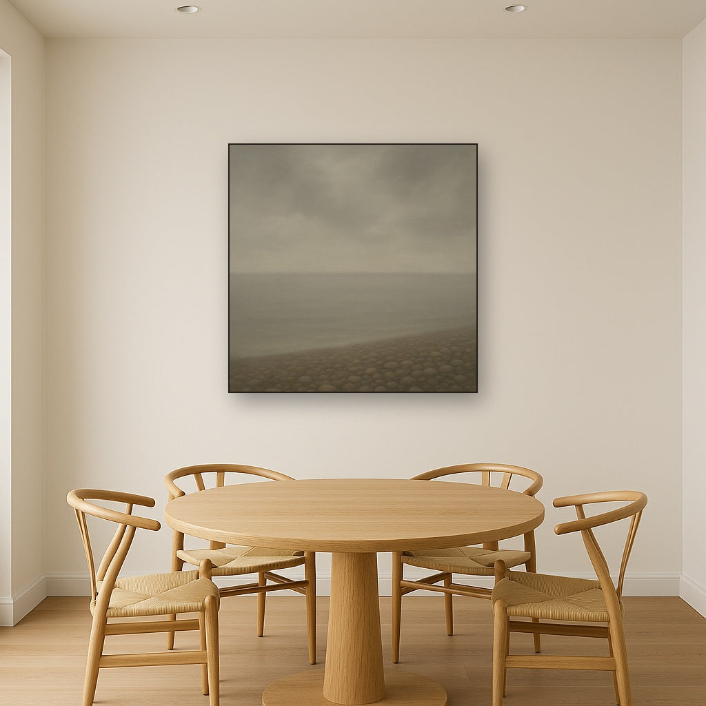 Overcast Coastal Fog & Wet Pebble Shingle No. 18 Oil Painting - View 4