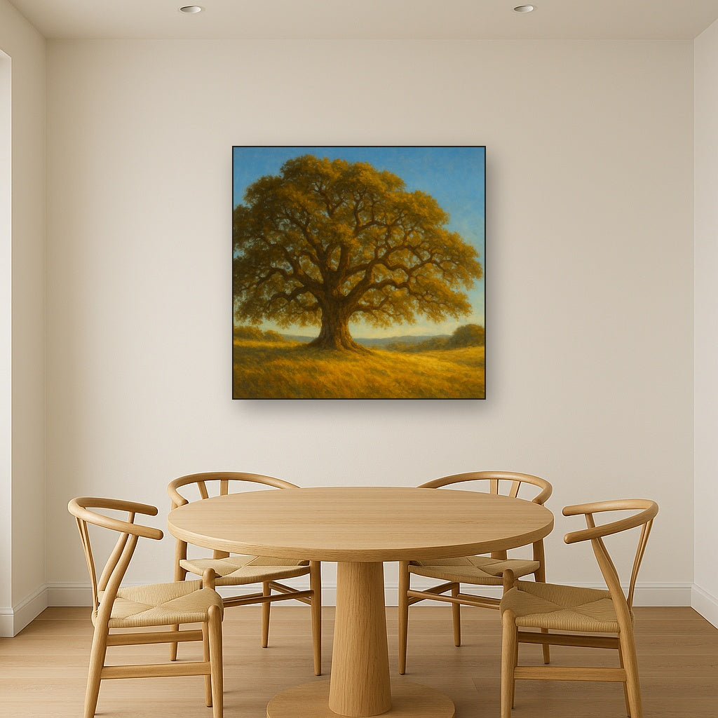 Old Oak Tree on Sunlit Meadow Ridge No. 8 Fine Art Oil Painting - View 4