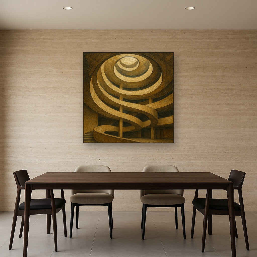 Travertine Spiral Atrium Perspective Oil Painting - Styled in Elegant Dining Room