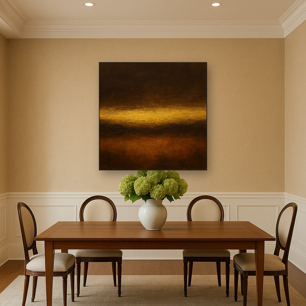 Espresso Velvet & Gilded Horizon No. 2 Oil Painting - Styled in Elegant Dining Room