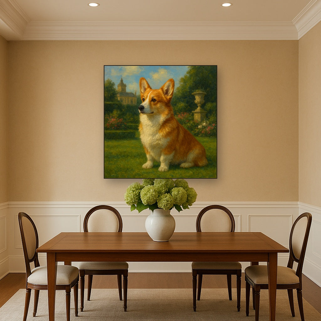 Pembroke Welsh Corgi in Royal English Garden No. 4 Fine Art Oil Painting - View 4