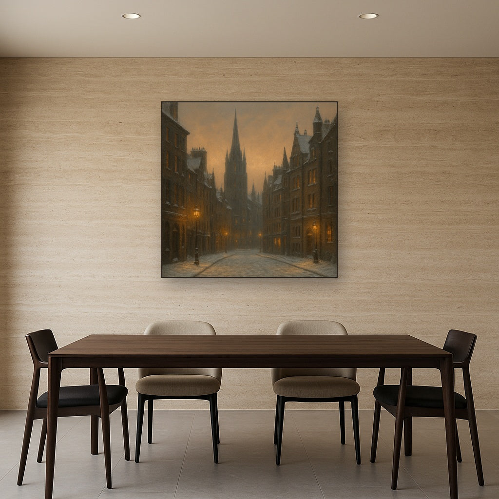 Edinburgh Old Town Royal Mile in Snow No. 5 Oil Painting - View 4