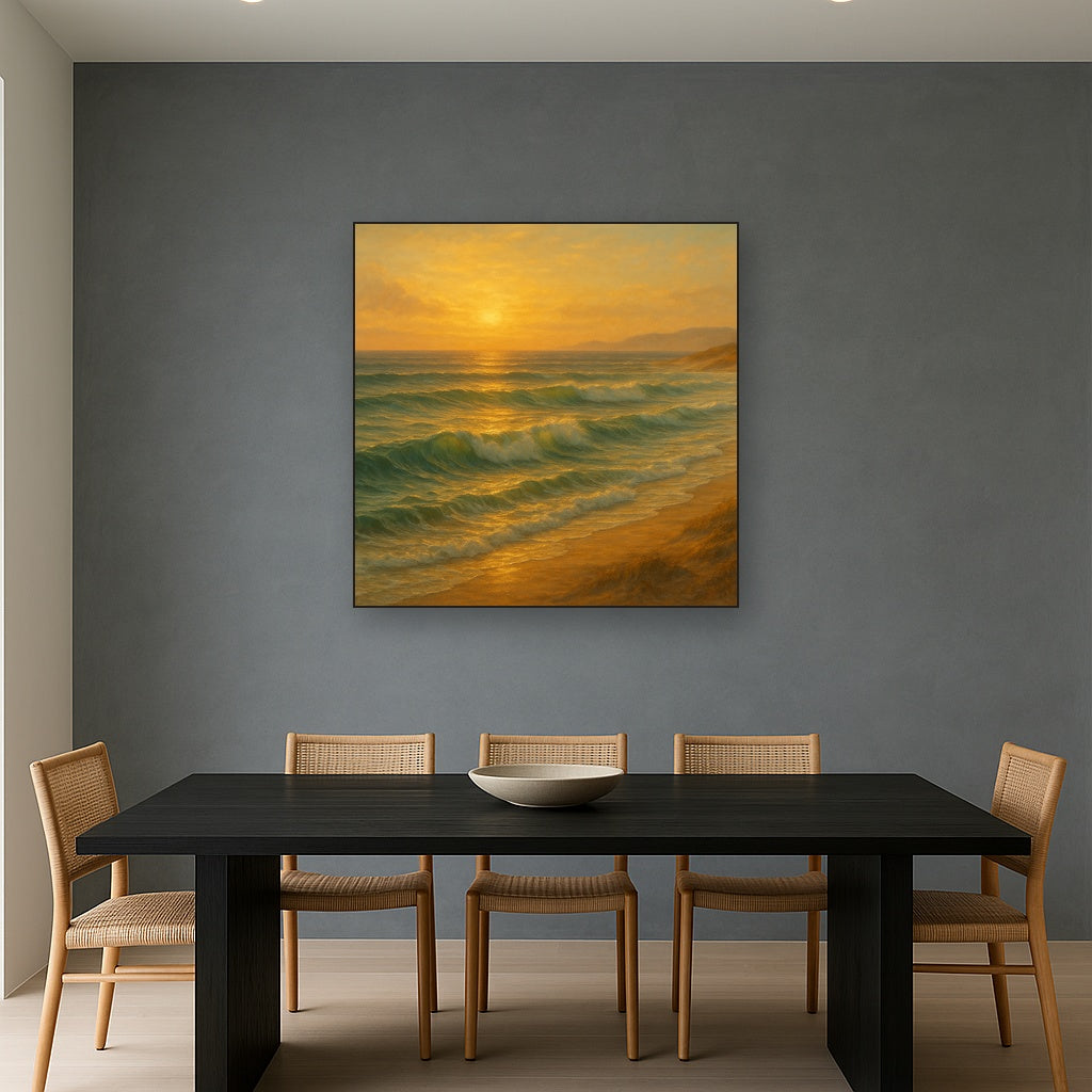 Golden Hour Sunlight on Ocean Swells No. 2 Oil Painting - View 4