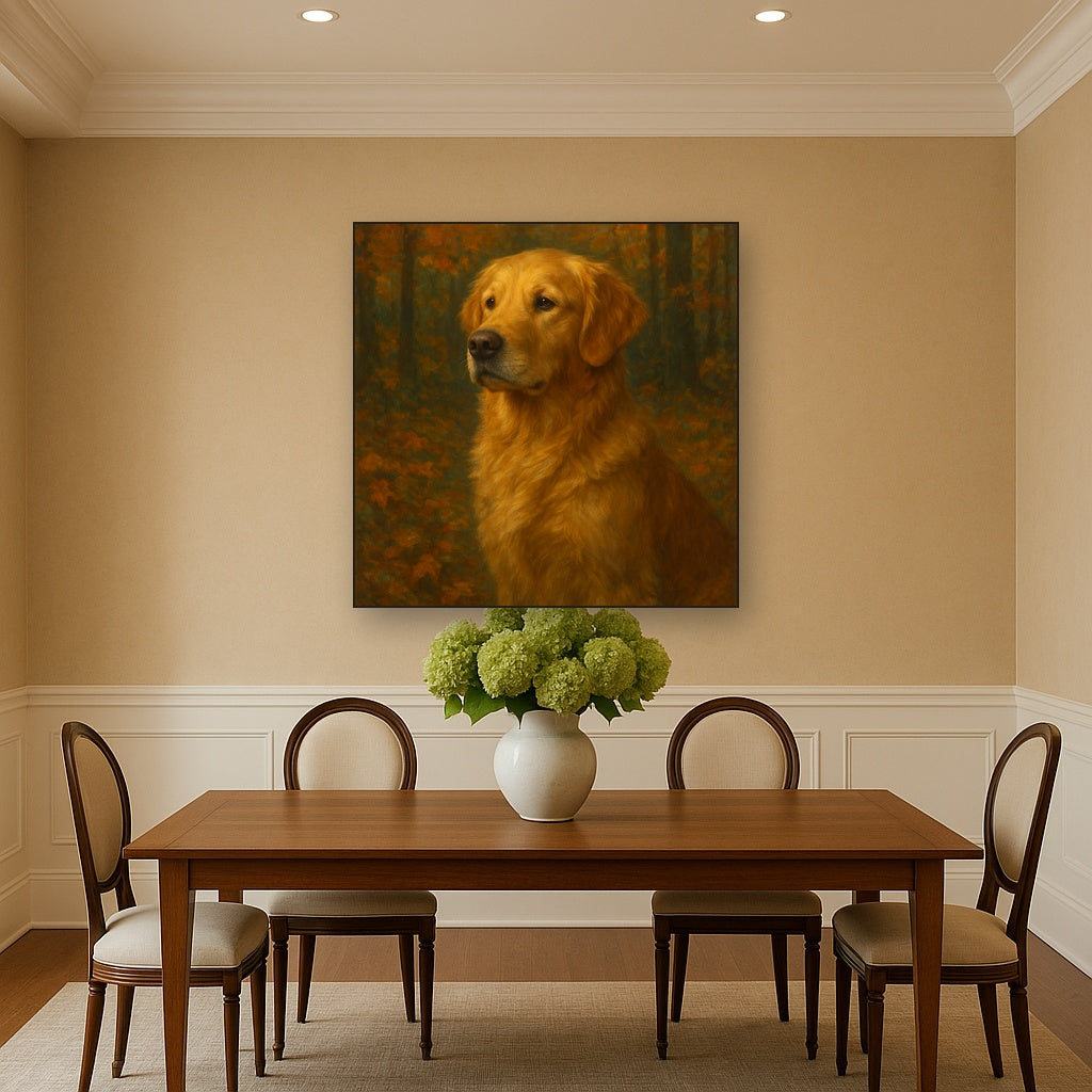 Noble Golden Retriever in Autumn Woods No. 2 Fine Art Oil Painting - View 4