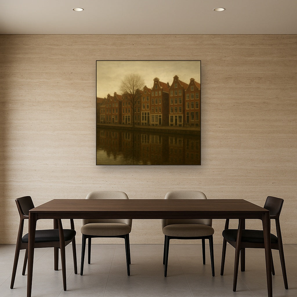 Amsterdam Canal Houses Under Overcast Sky No. 4 Oil Painting - View 4