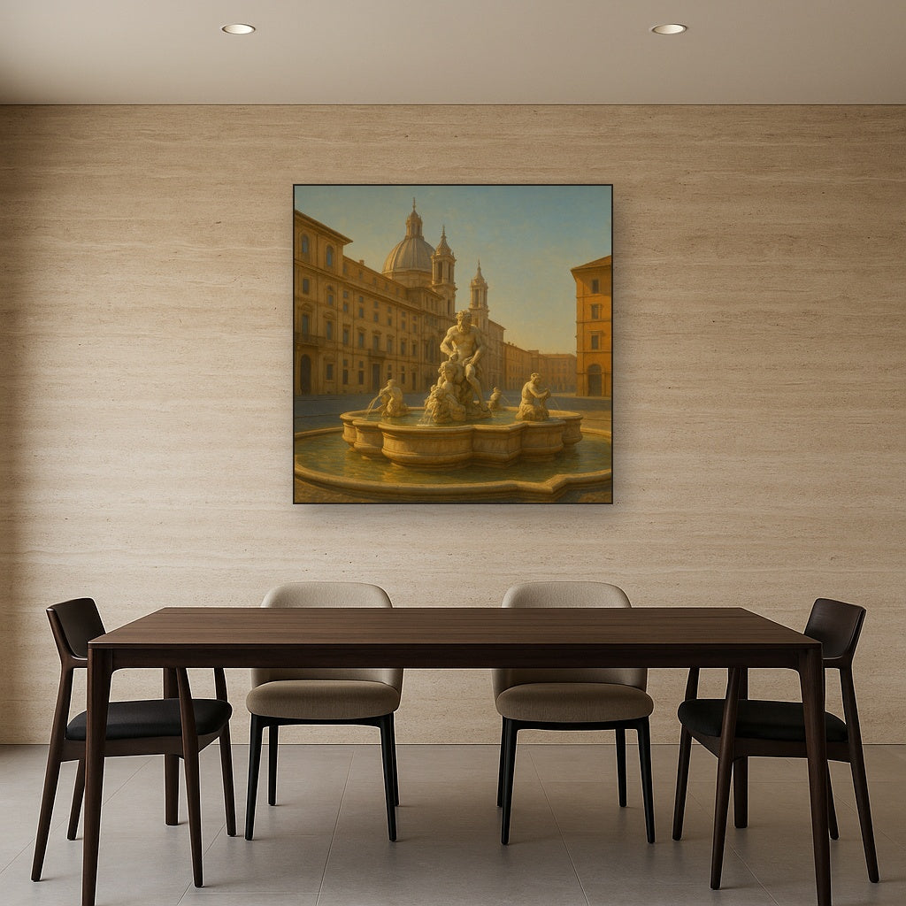Rome Piazza Fountain in Morning Sunlight No. 2 Oil Painting - View 4
