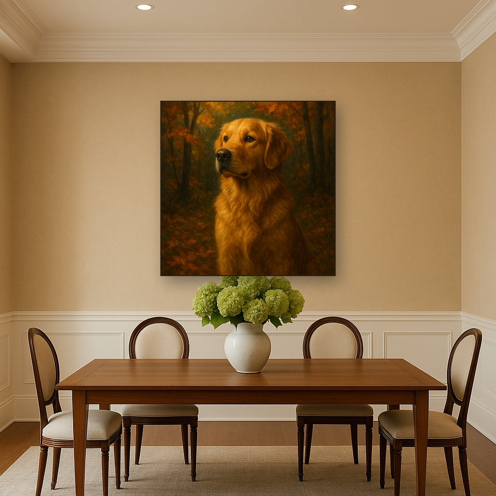 Noble Golden Retriever in Autumn Woods No. 15 Fine Art Oil Painting - View 4