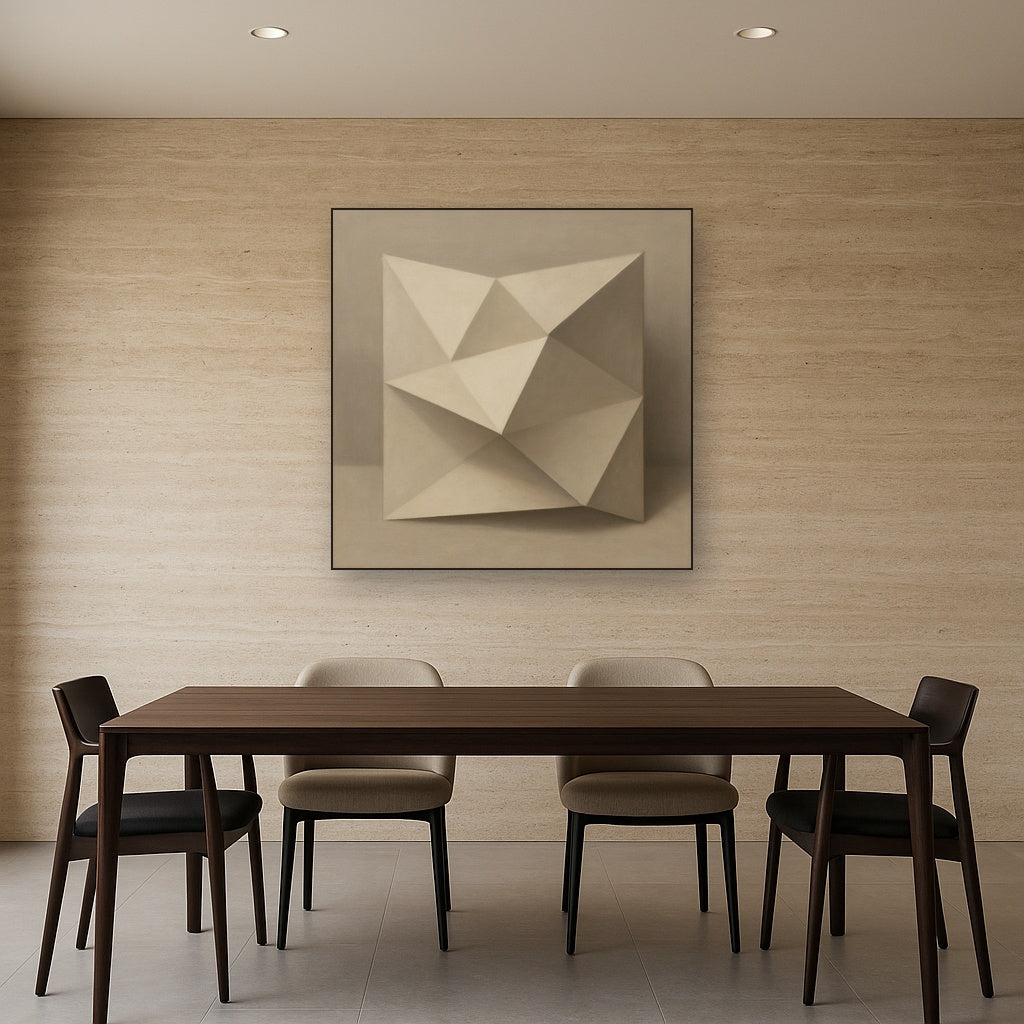 Folded Paper Geometry in Neutral Gradient Shadows No. 10 Oil Painting - View 4