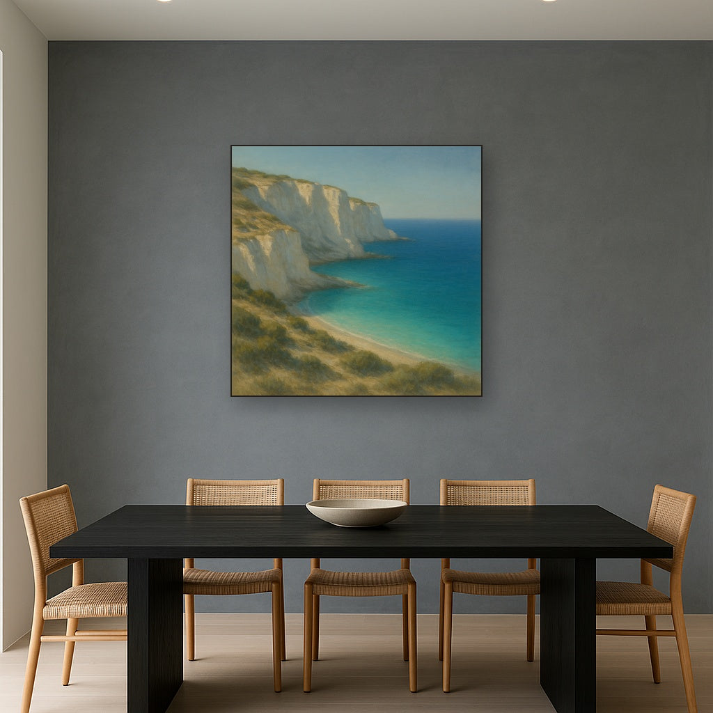Mediterranean White Cliffs & Turquoise Cove No. 20 Oil Painting - View 4
