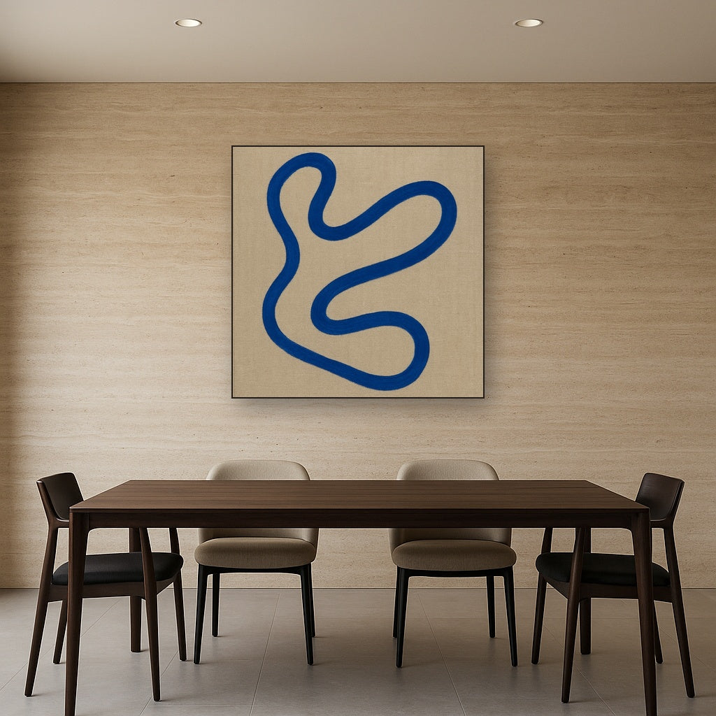 Cobalt Blue & Pale Oat Contour No. 8 - Modern Fine Art Oil Painting - View 4