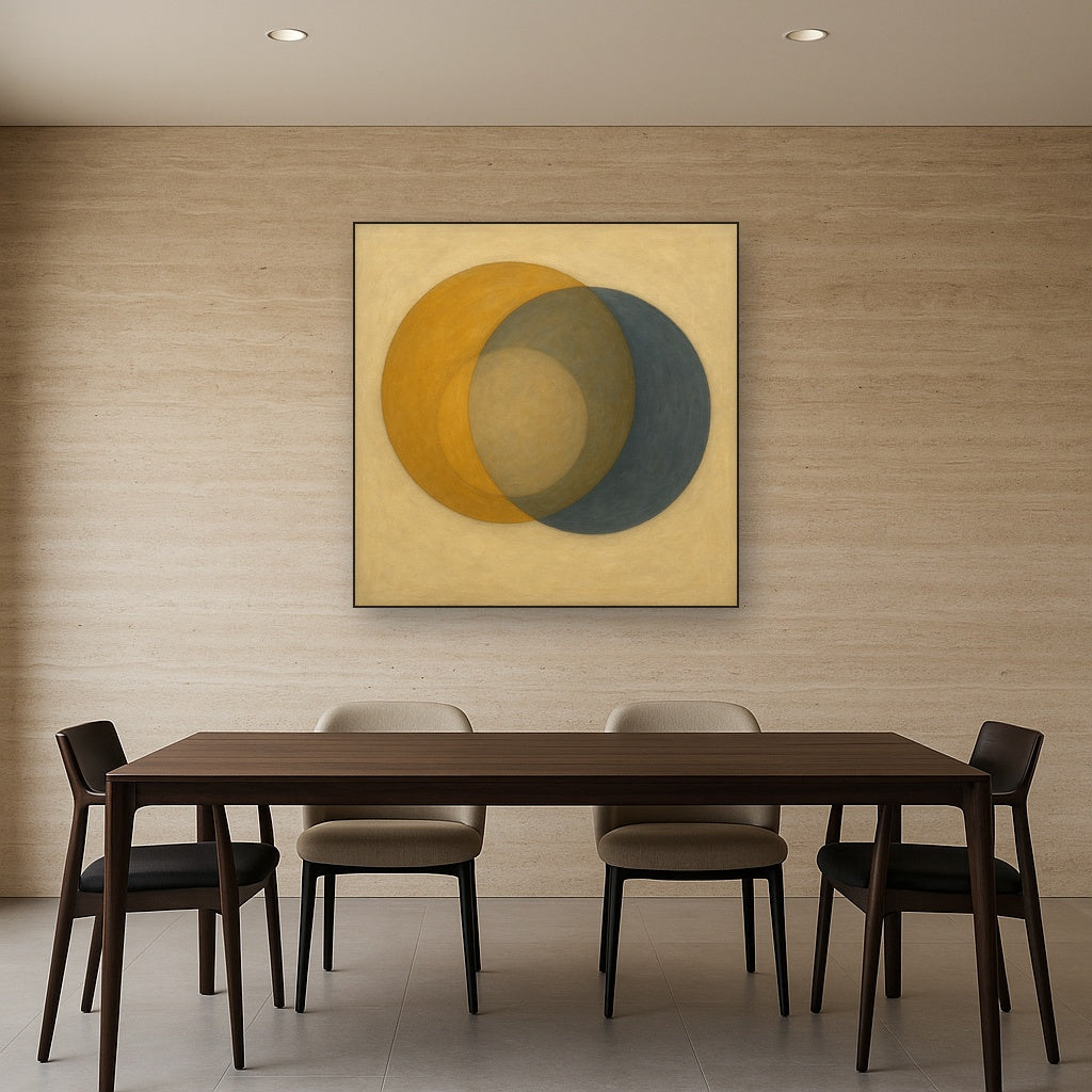 Intersecting Discs in Burnished Ochre & Slate No. 5 Fine Art Oil Painting - View 4