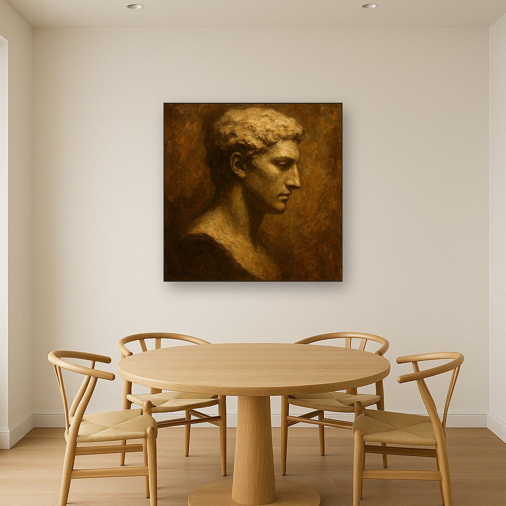 Classical Profile in Light Figurative Oil Painting - Styled in Elegant Dining Room