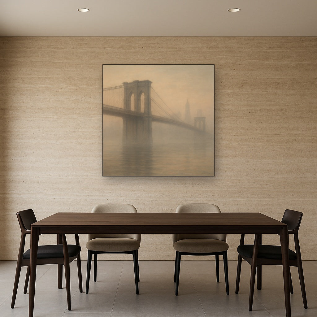 Brooklyn Bridge in Morning River Mist No. 16 Oil Painting - View 4