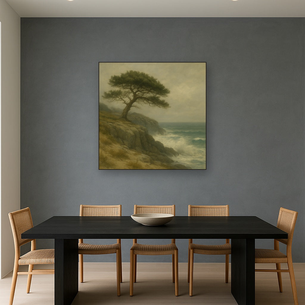 Wild Coastal Pine on Stormy Granite Cliff No. 20 Oil Painting - View 4