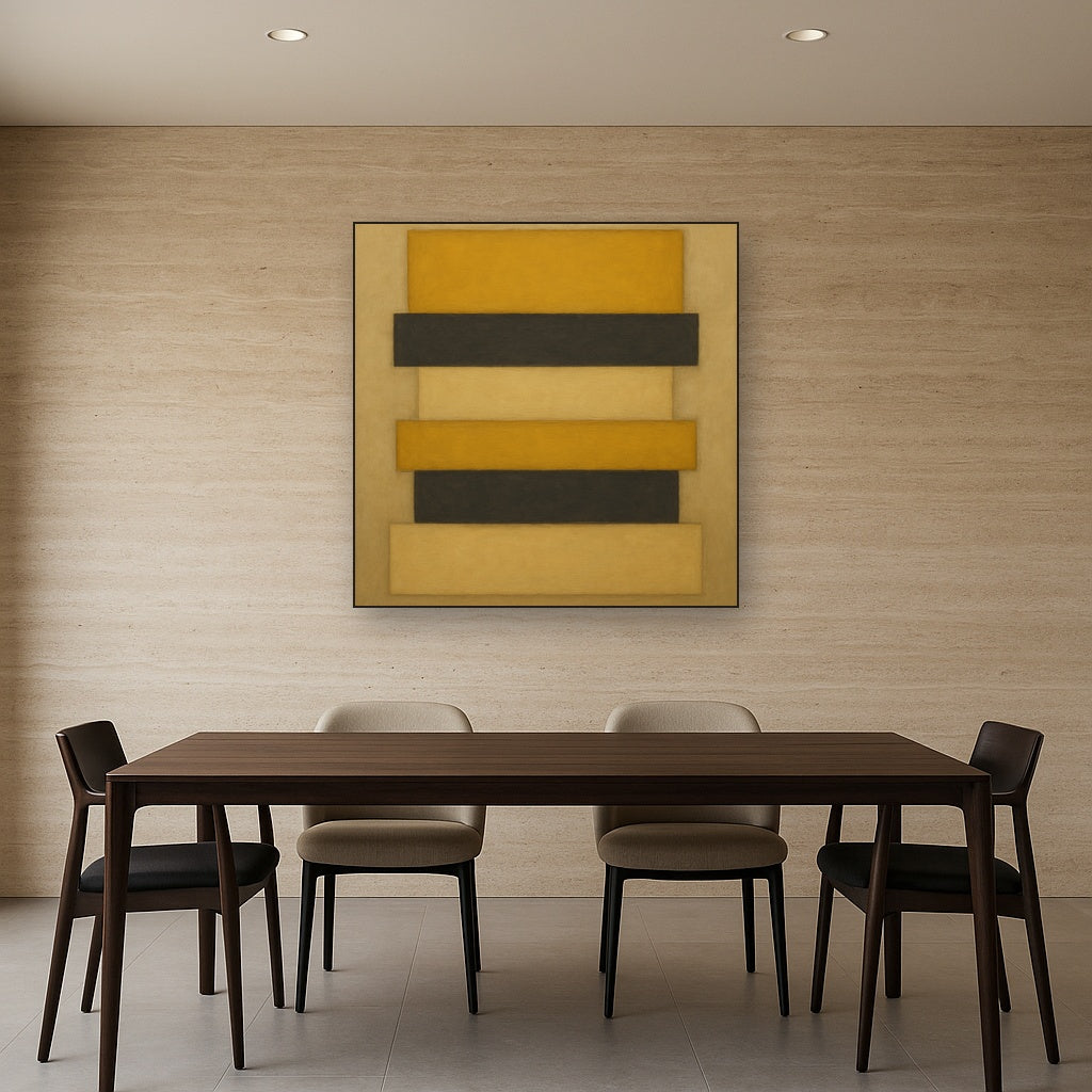 Stacked Horizon Blocks in Mustard & Charcoal No. 12 Oil Painting - View 4