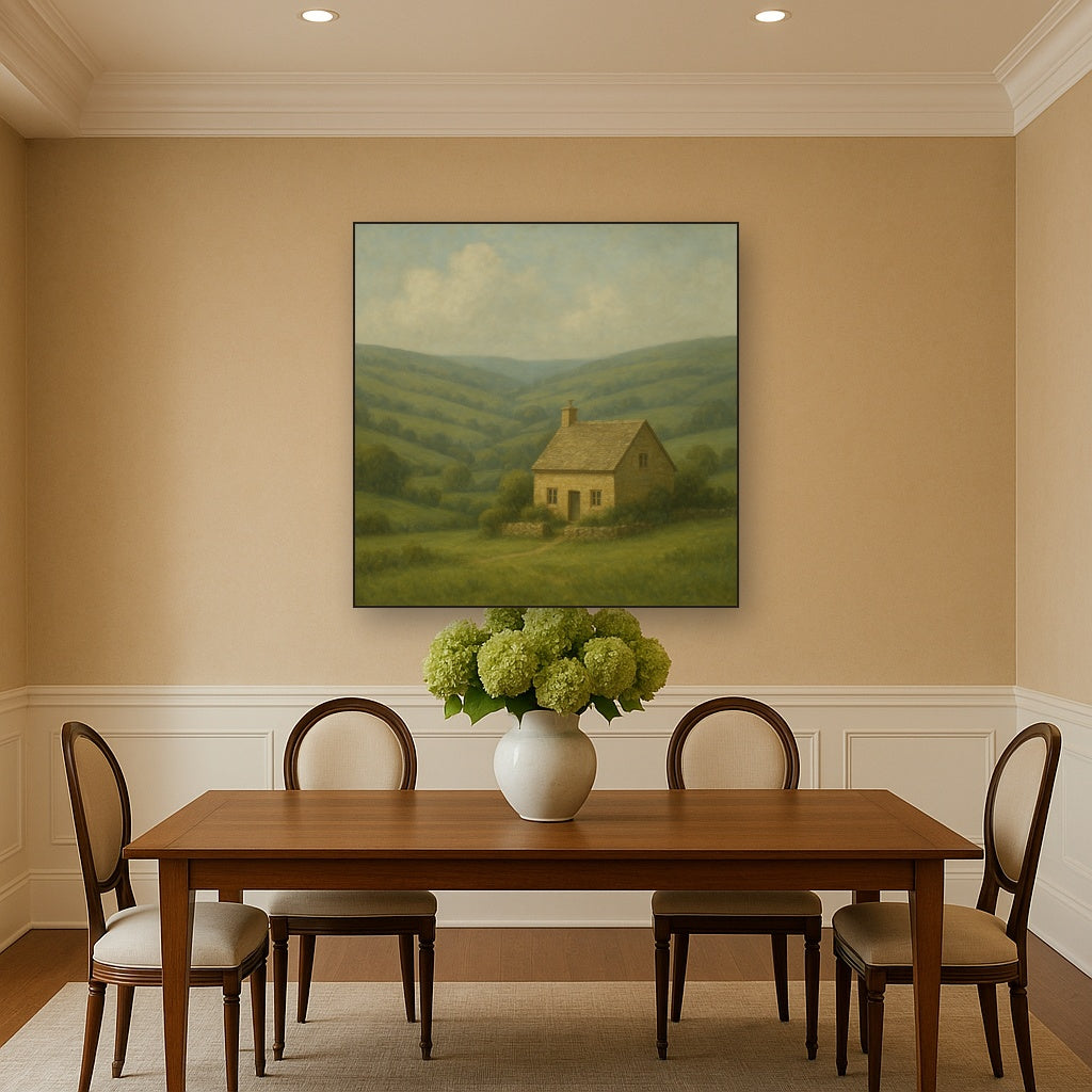 Rolling Cotswold Hills & Stone Cottage No. 9 Oil Painting - View 4