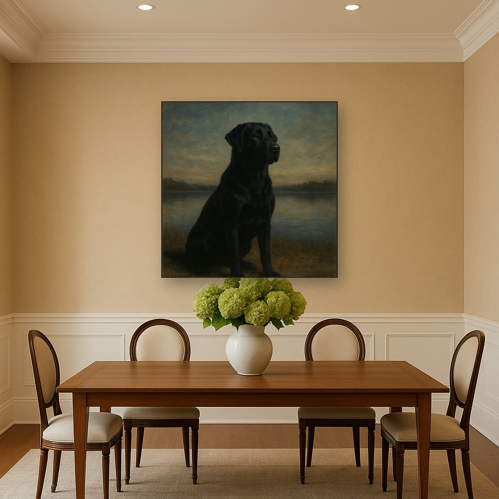 Black Labrador Retriever by Misty Lake Horizon No. 8 Fine Art Oil Painting - View 4