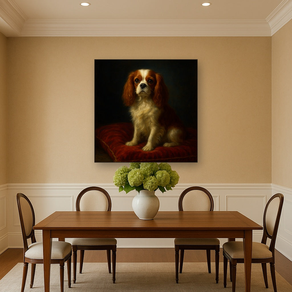 Cavalier King Charles Spaniel on Velvet Cushion No. 5 Fine Art Oil Painting - View 4