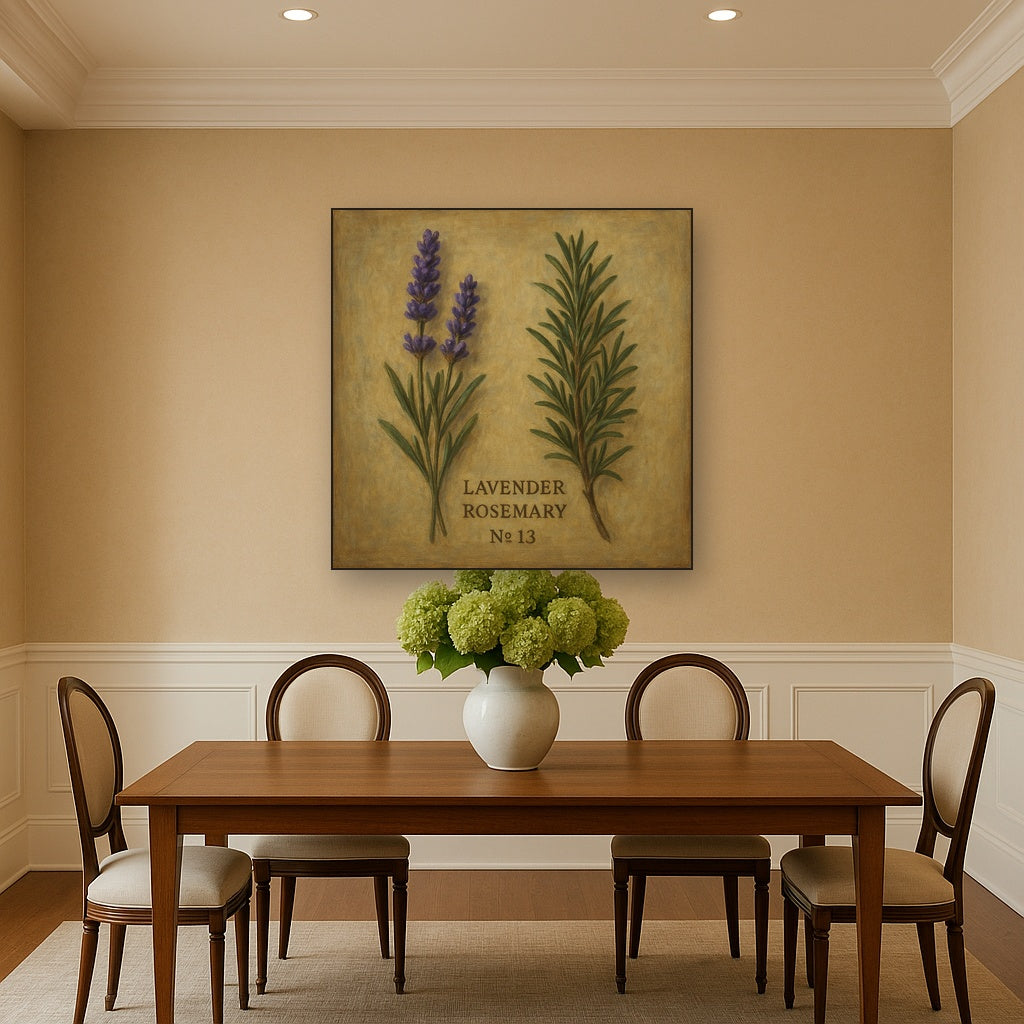 Vintage French Herbarium Lavender & Rosemary No. 13 Fine Art Oil Painting - View 4