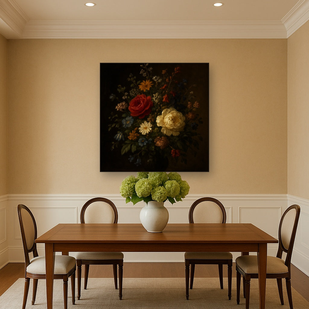 Moody Dutch Master Dark Floral Still Life No. 2 Fine Art Oil Painting - View 4