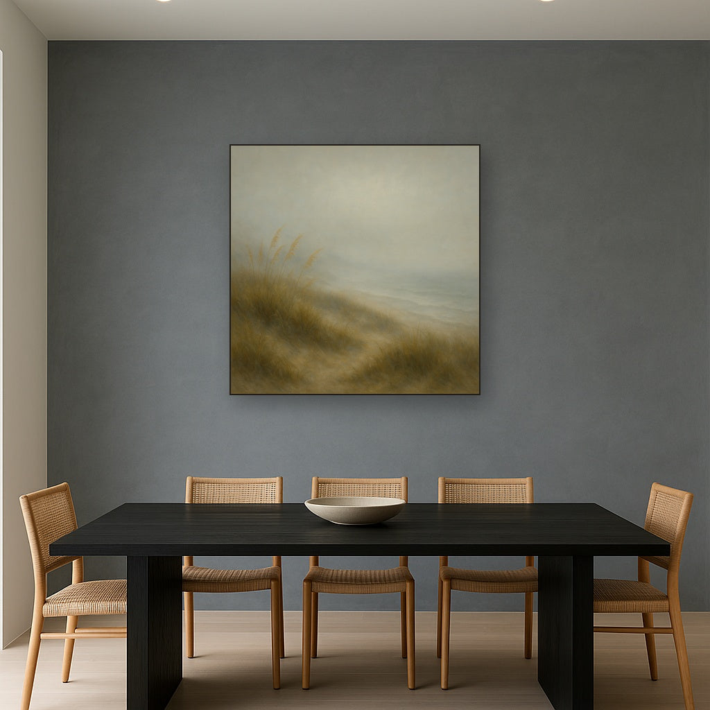 Ethereal Coastal Sea Fog over Silent Dunes Fine Art Oil Painting - View 4