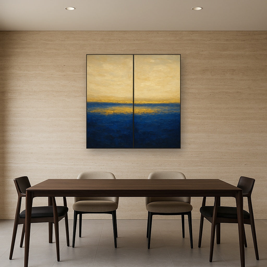 Elysian Horizon Diptych Pairing No. 3 Oil Painting - Styled in Elegant Dining Room