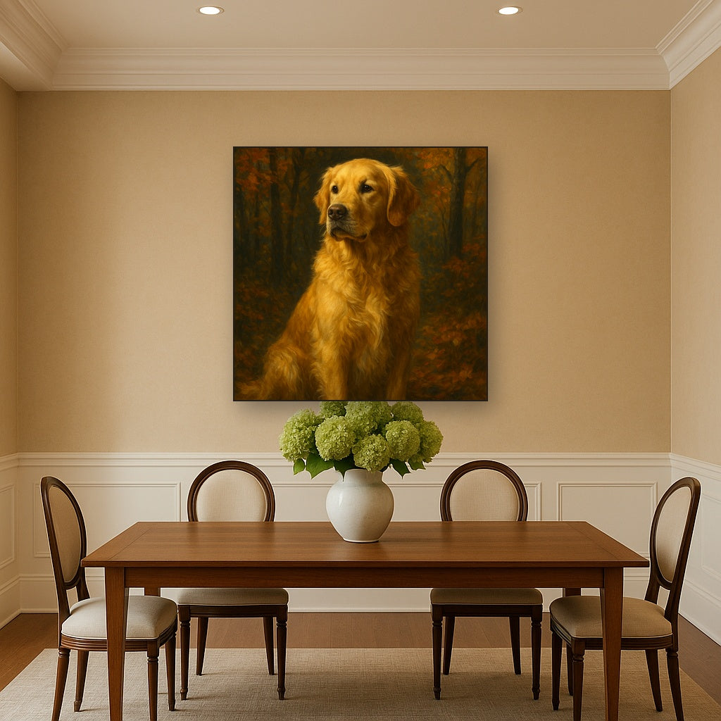 Noble Golden Retriever in Autumn Woods No. 4 Fine Art Oil Painting - View 4