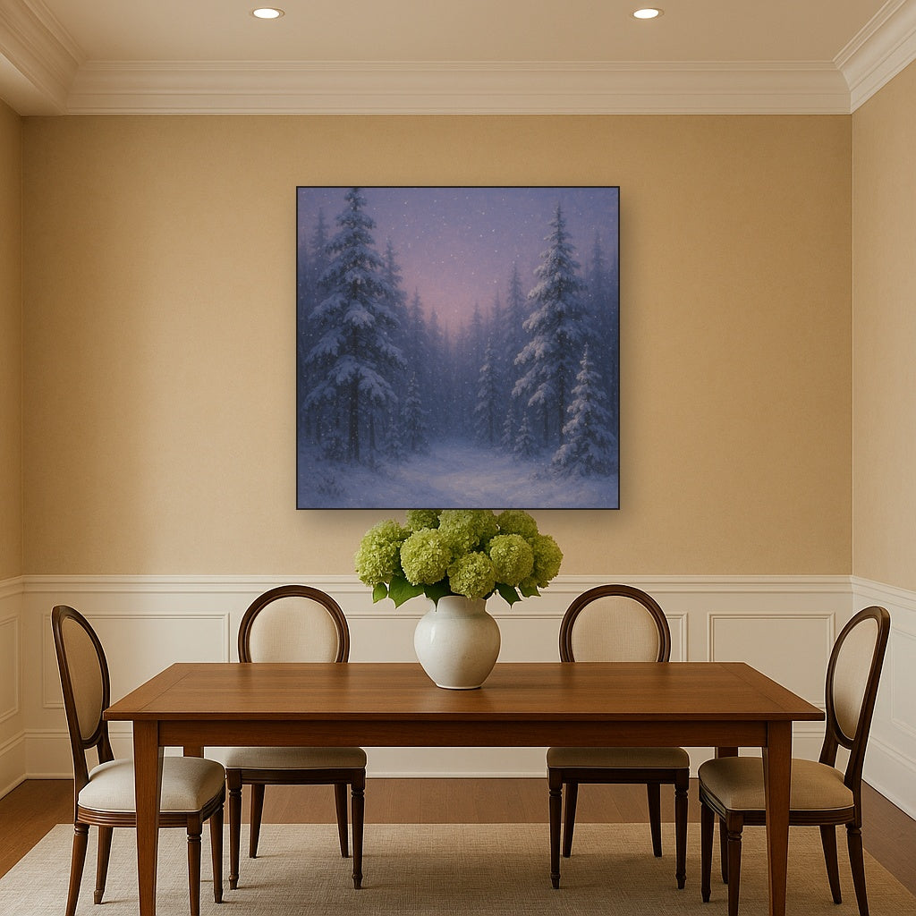 Quiet Pine Forest in Gentle Twilight Snow No. 8 Oil Painting - View 4