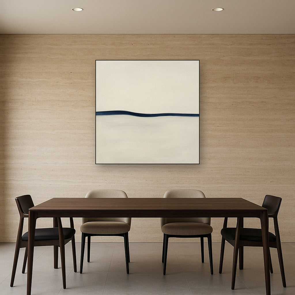 Minimalist Continuous Line Horizon in Deep Indigo Fine Art Oil Painting - View 4