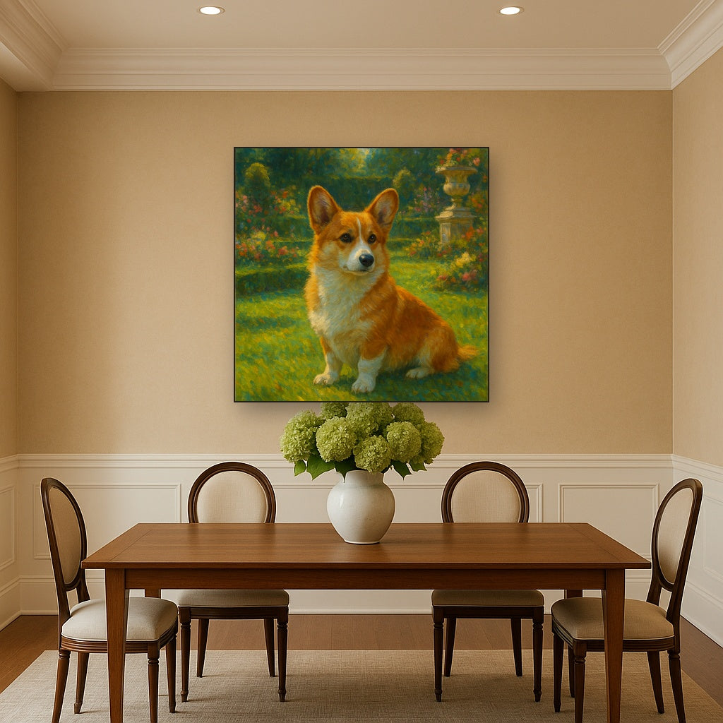 Pembroke Welsh Corgi in Royal English Garden No. 8 Fine Art Oil Painting - View 4