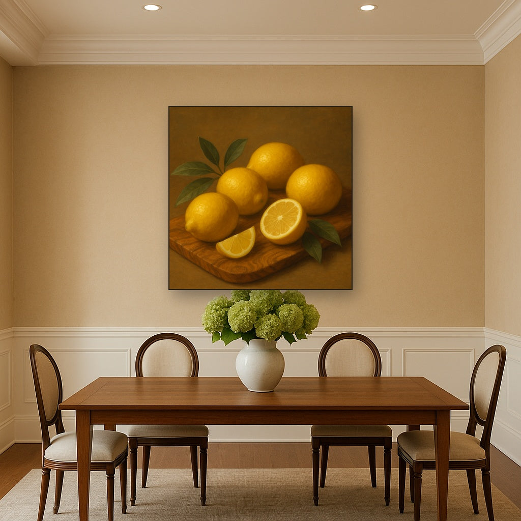 Meyer Lemons on Olive Wood Board No. 6 Oil Painting - View 4