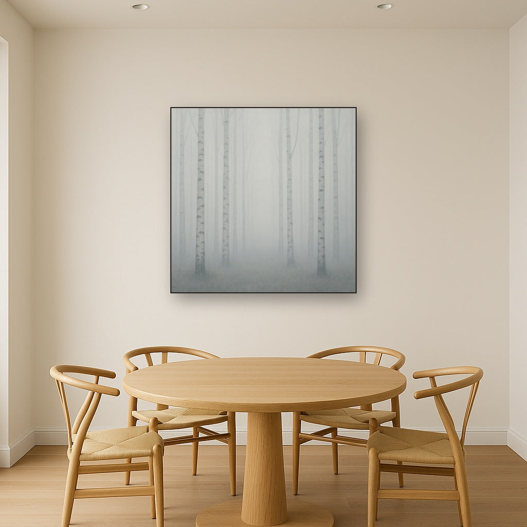 Pale Birch Woodland Silhouette in Whiteout No. 9 Oil Painting - View 4