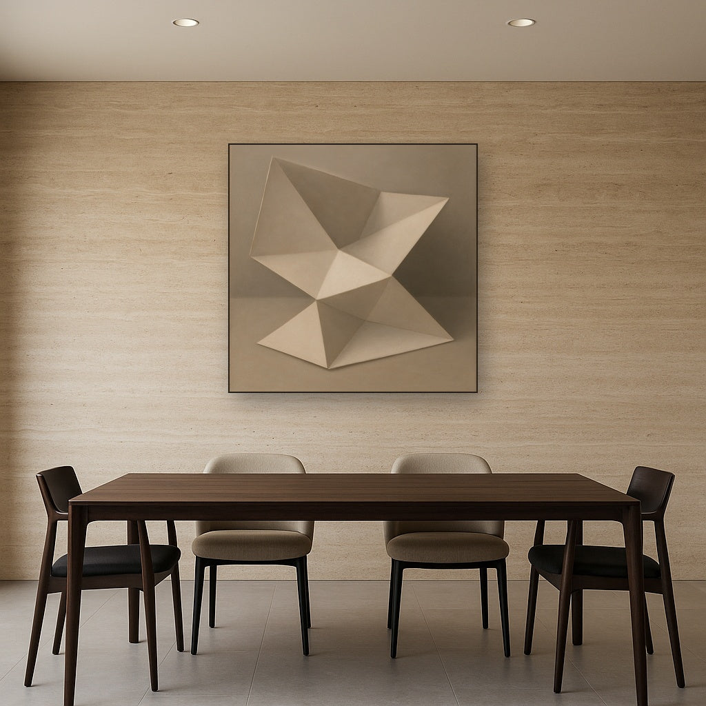 Folded Paper Geometry in Neutral Gradient Shadows No. 16 Oil Painting - View 4