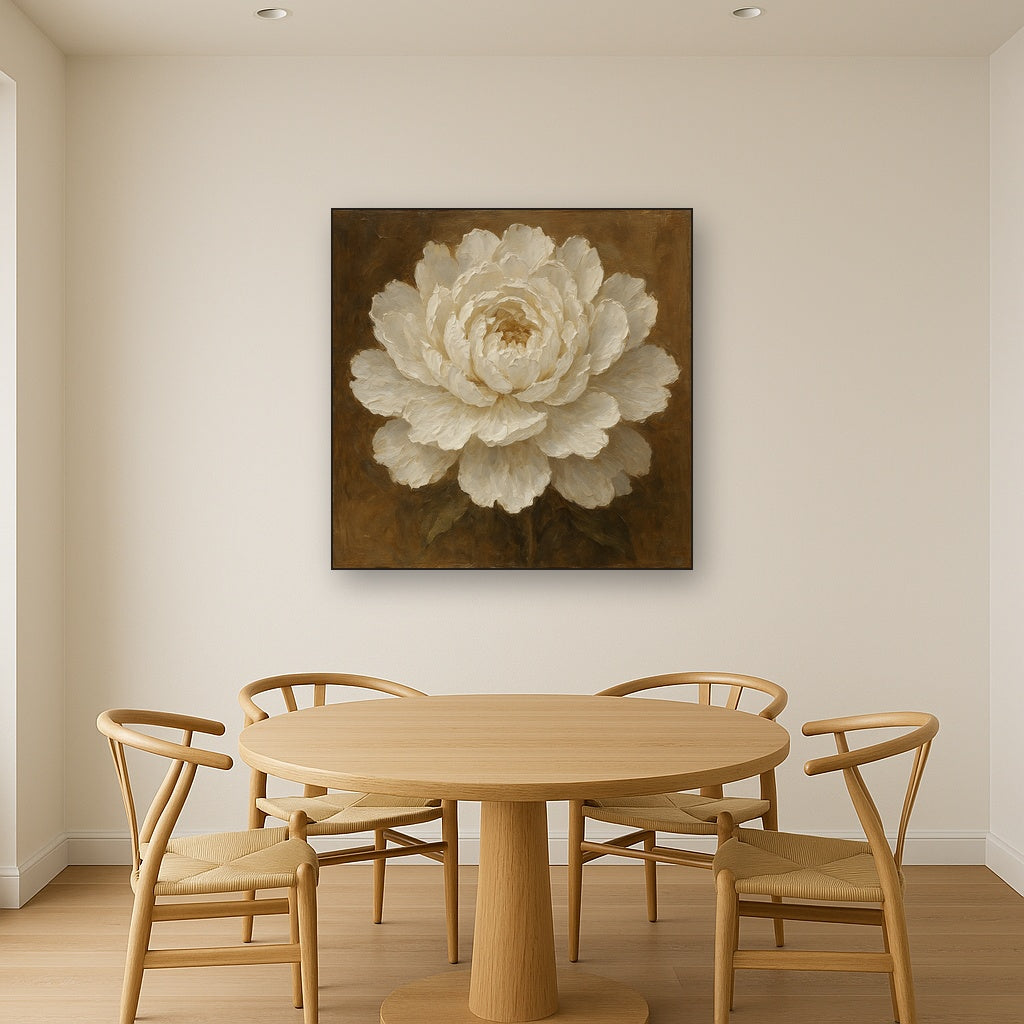 Sculptural White Peony Blossom Oil Painting - View 4