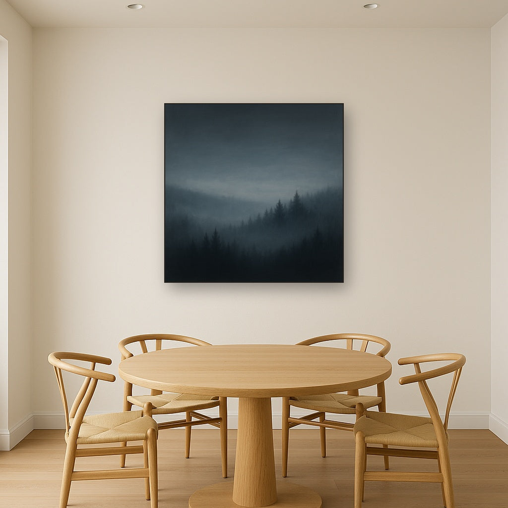 Dusk over Silent Pine Ridgeline in Charcoal Fog No. 4 Oil Painting - View 4