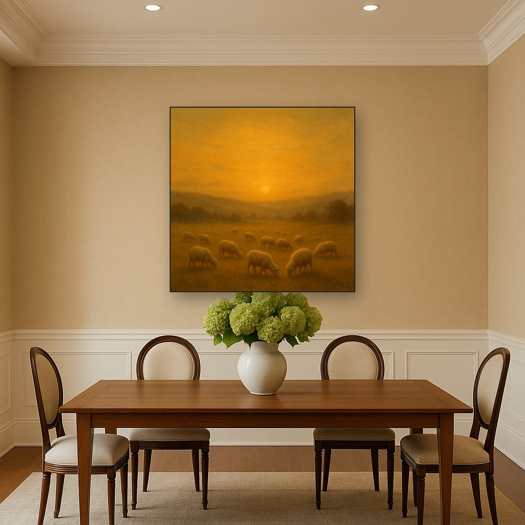 Sunset Grazing Flock in Golden Valley No. 9 Oil Painting - View 4