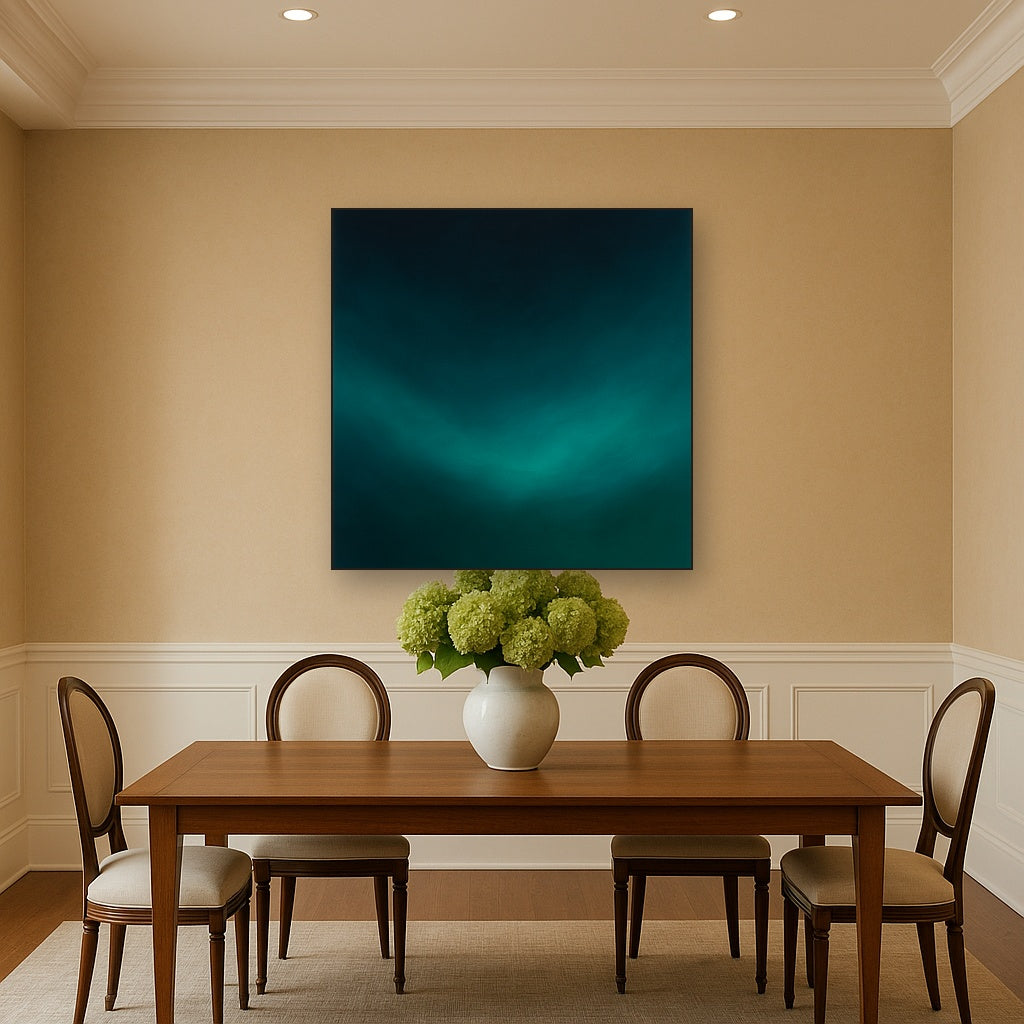 Midnight Teal & Deep Malachite Gradient No. 8 Oil Painting - View 4
