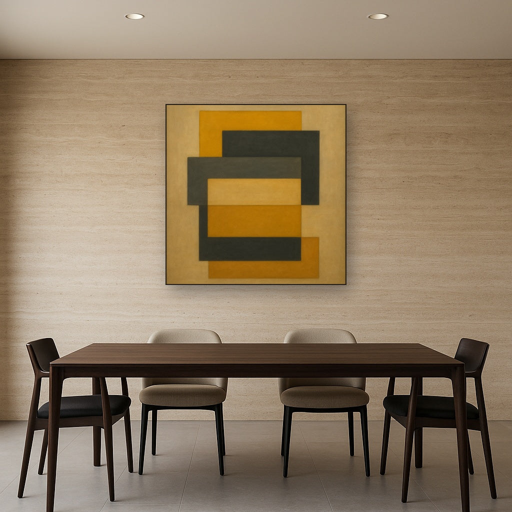 Stacked Horizon Blocks in Mustard & Charcoal No. 8 Oil Painting - View 4