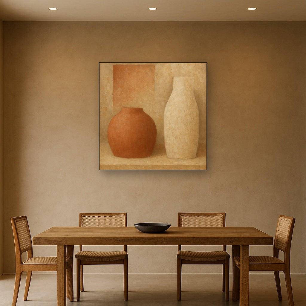 Earthy Terracotta & Weathered Plaster Wash Oil Painting - View 4