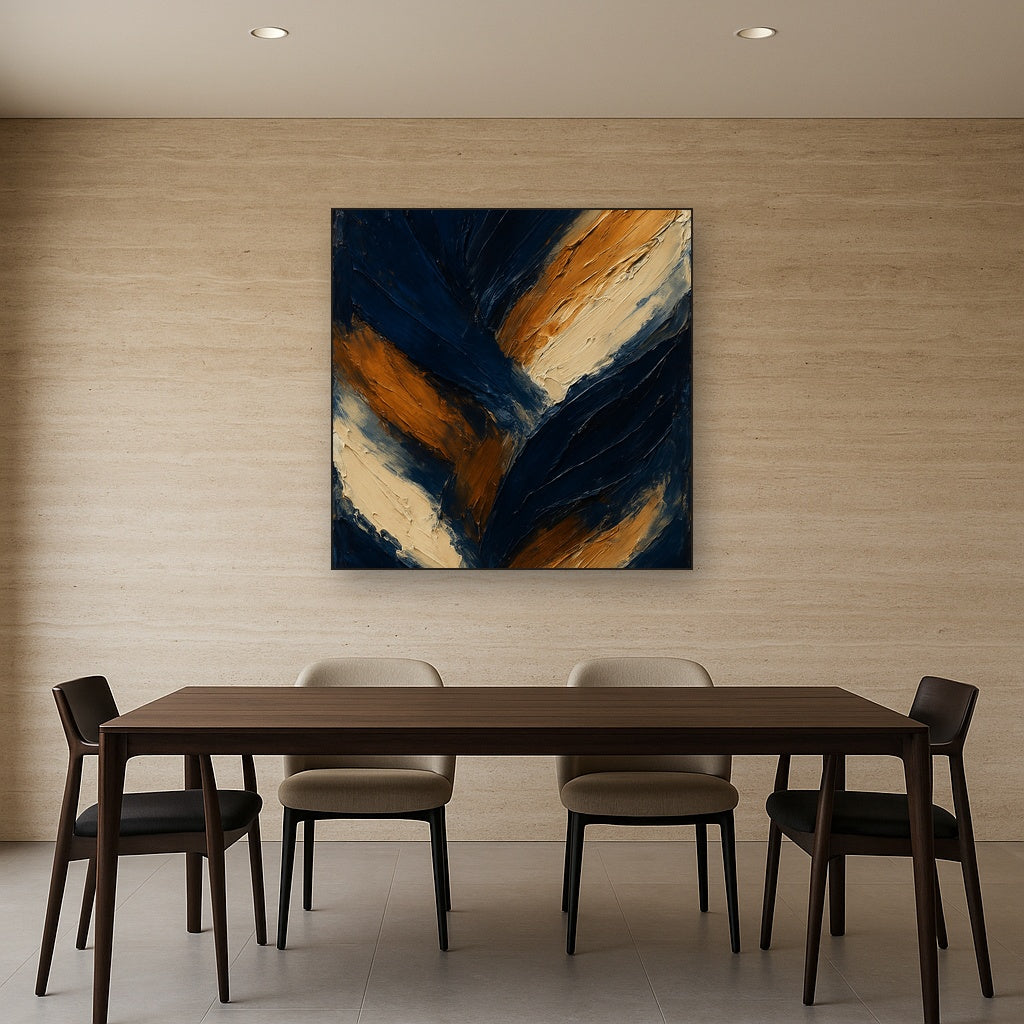 Dynamic Midnight & Raw Umber Abstract Oil Painting - View 4