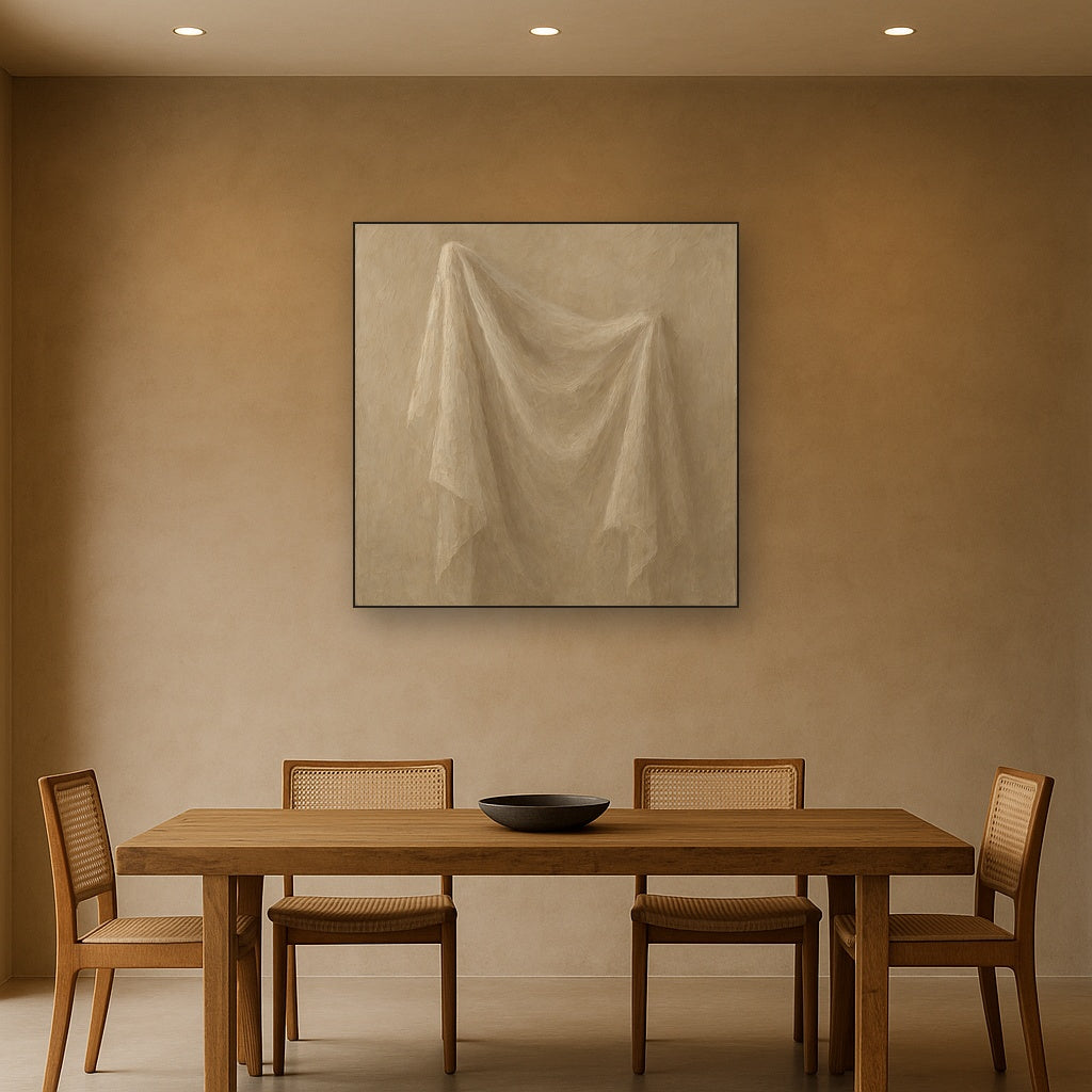 Ethereal Taupe Veil Minimalist Oil Painting - View 4